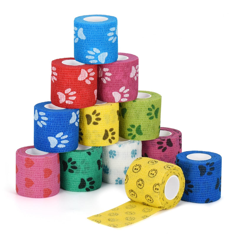 Pack of 12 Self-Adhesive Bandage for Dog Vet Wrap Pet Cohesive Bandage Self-Adhesive Bandage for Pet Horse Cohesive Bandages Elastic Bandage Adhesive Bandage for Wrist Ankle Finger - BeesActive Australia
