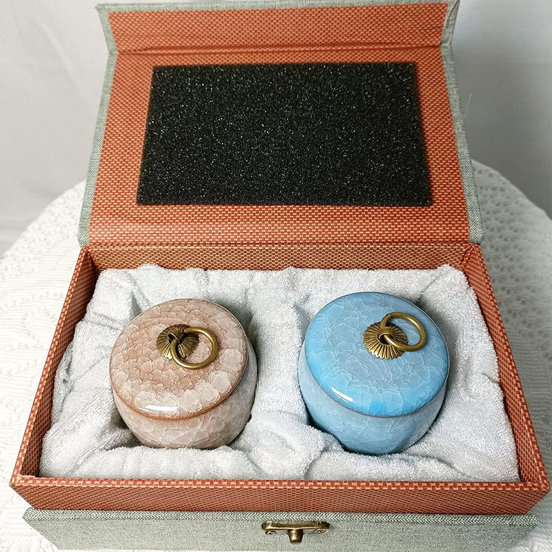 Small Human Ashes Urn, Handmade Ceramic Urn, Beautiful Small Keepsake Urns for Pet or Human with Premium Gift Box ((Beige: 1pc + Blue: 1pc)) (Beige: 1pc + Blue: 1pc) - BeesActive Australia