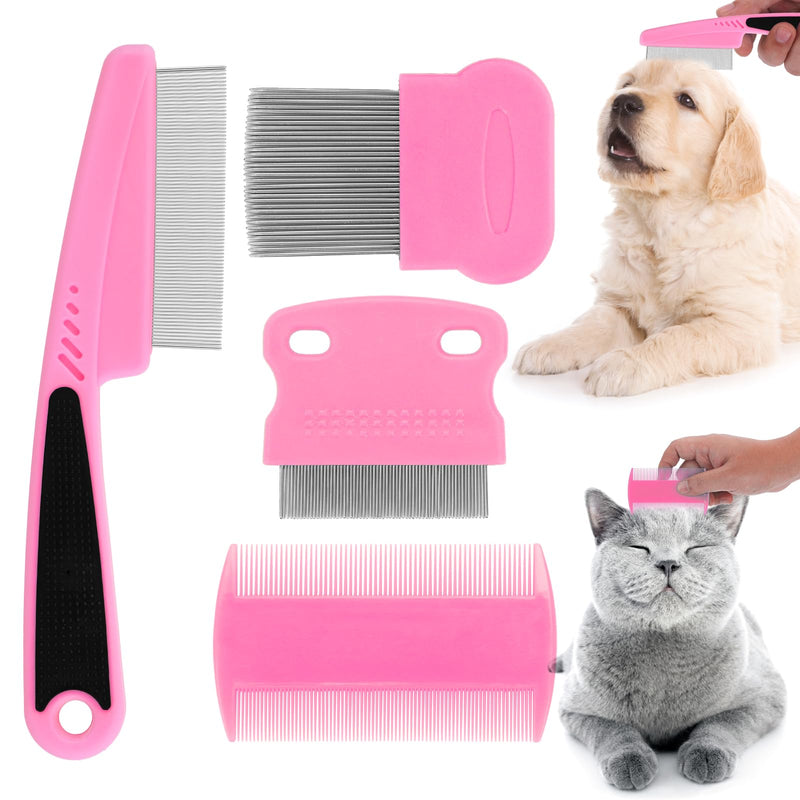 Molain Cat Dog Flea Comb, 4 Pieces Pet Tear Stain Remover Comb Set Pet Dog Cat Grooming Comb (Pink) Pink - BeesActive Australia