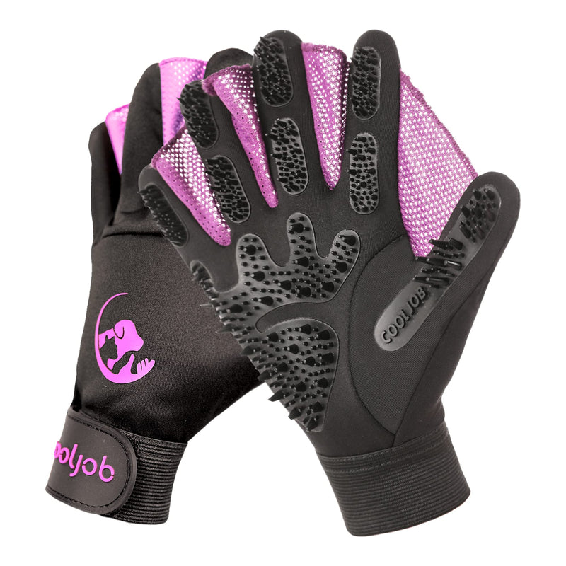 COOLJOB Grooming Gloves, Pet Shampoo Bath Brush, Gentle Glove with Detangling Brush, Hair Removal Glove for Cat, Dog, Horse, Rabbit (Size S-M) - BeesActive Australia