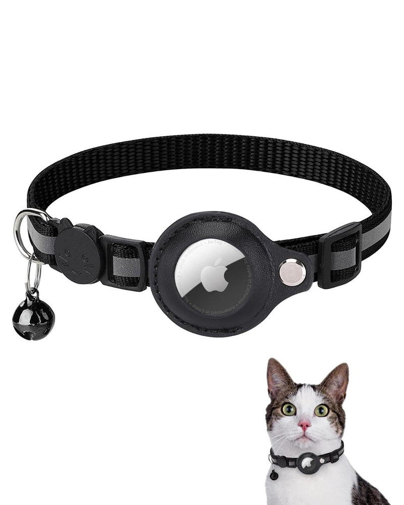 Airtag Cat Collar, Reflective AirTag Cat Collar with AirTag Holder and Bell, GPS Lightweight Tracker Cat Collars, Cat AirTag Collar with Breakaway Safety Buckle (Black) Black - BeesActive Australia