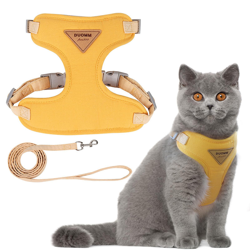 Cat harness, adjustable cat harness, escape-proof, cat harness with leash, escape-proof, premium puppy harness with soft, for small animals, adjustable chest harness, yellow, XS - BeesActive Australia