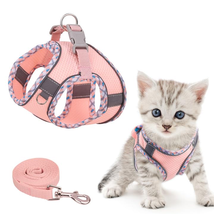 Brifit Cat Harness, Cat Harness with Leash, Escape-Proof, Soft Harness for Cat with Reflective Strips, Adjustable Cat Vest, Cat Harness Cat Harness for Cats Puppy [Pink, XXS] Pink - BeesActive Australia