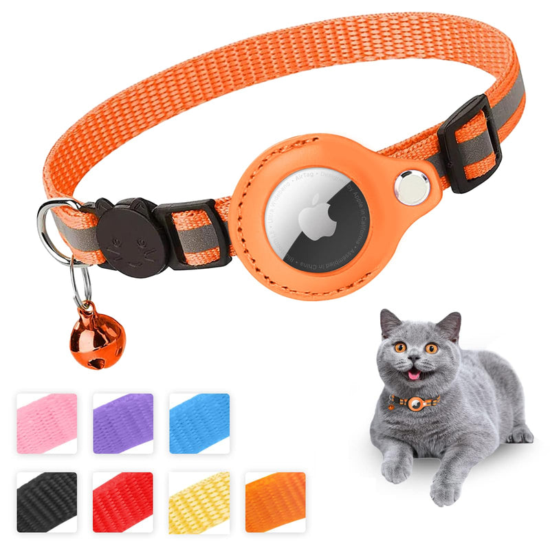 Mouyou Airtag Cat Collar, Airtag Collar Cat Soft Nylon Reflective with Bell and Safety Clasp, Tracking Cat Collar with Holder Airtag Case Adjustable from 22-34cm Orange - BeesActive Australia