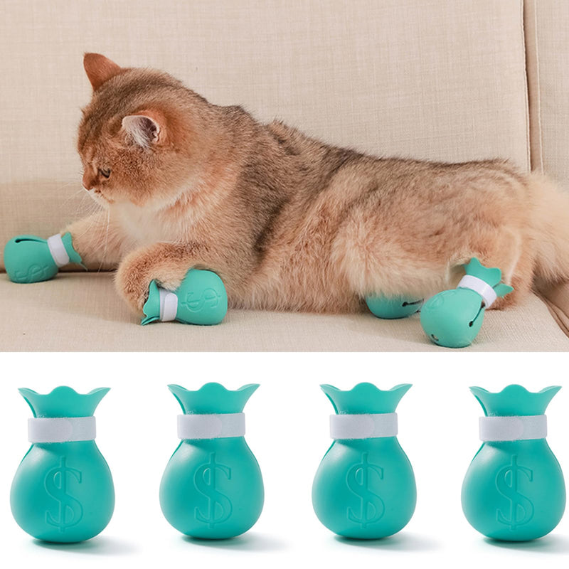 Pack of 4 anti-scratch boots: silicone cat shoes with adjustable paw protection for bathing, shaving, examining and treating cats. Blue cat claw cover type1 - BeesActive Australia