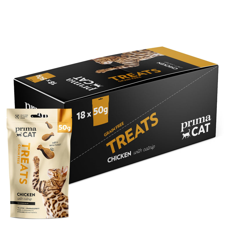 PrimaCat - Soft cat treats with chicken flavor and catnip, pack of 18 with 50 g each Tender chicken 2.78 g (pack of 18) - BeesActive Australia