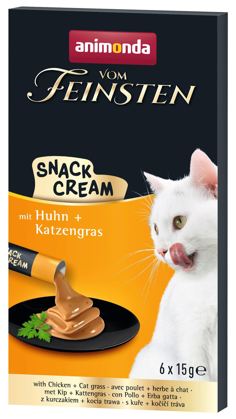 vom Feinsten Cat Snack Cream (6 x 15g), delicious cat snack with tender chicken and nutritious cat grass in practical fresh bags from animonda Snack Chicken + Cat Grass 15 g (pack of 6) - BeesActive Australia