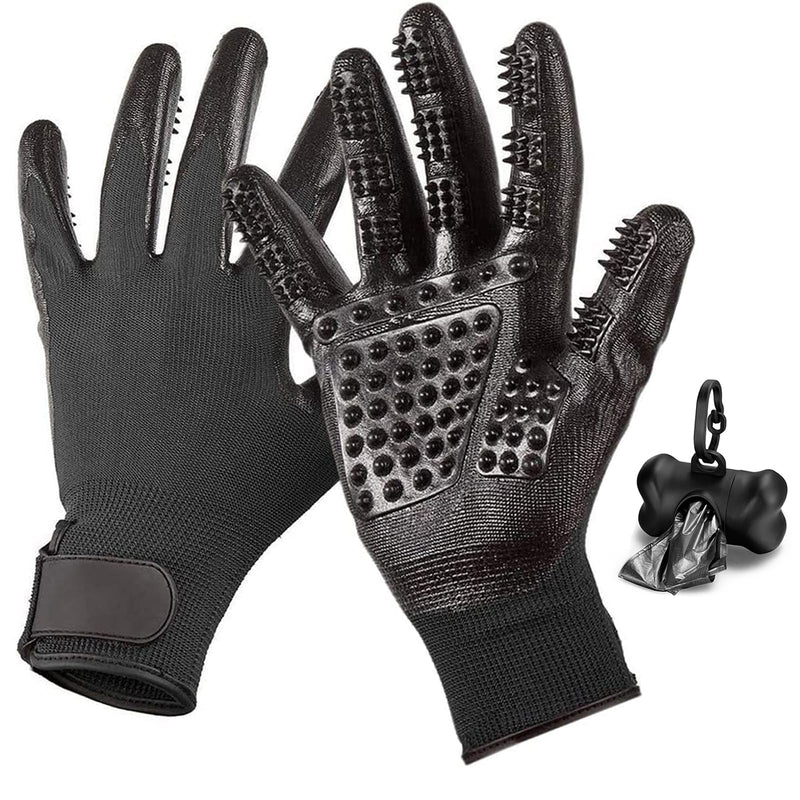 Glove Hair Removal Gloves for Dogs Cats, Pet Care Fur Change Care Cleaning Gloves Pet Brush Grooming Gloves Pet Massager, One Pair, Black - BeesActive Australia