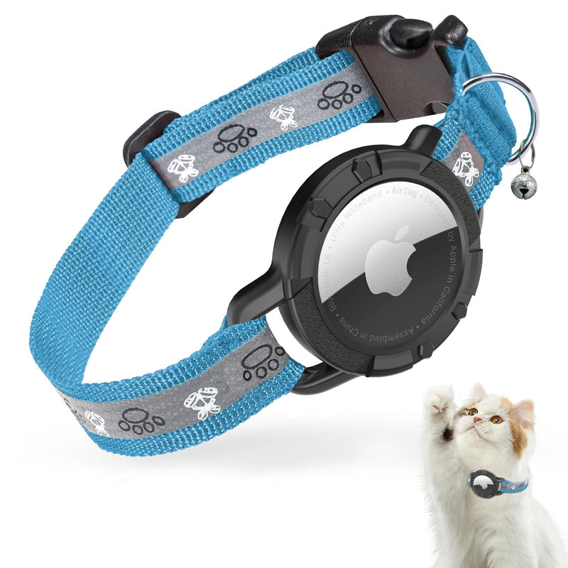 AirTag Cat Collar, Reflective Air Tag Cat Collar, GPS Cat Collar with Adjustable and Bell, Integrated Apple Air Tag Cat Collar, Suitable for Cats Puppies[Blue][S] 9-13 Inch(23-33cm) Blue - BeesActive Australia