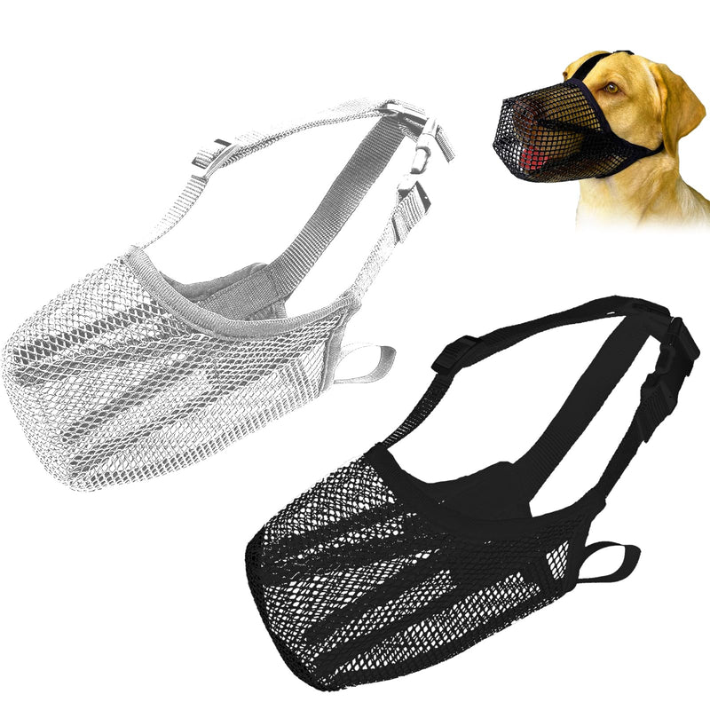 Muzzle for dogs, pack of 2, breathable dog muzzle mesh, dog muzzle with rounded shape for small, medium and large dogs, soft adjustable mesh muzzle, black + gray, M - BeesActive Australia