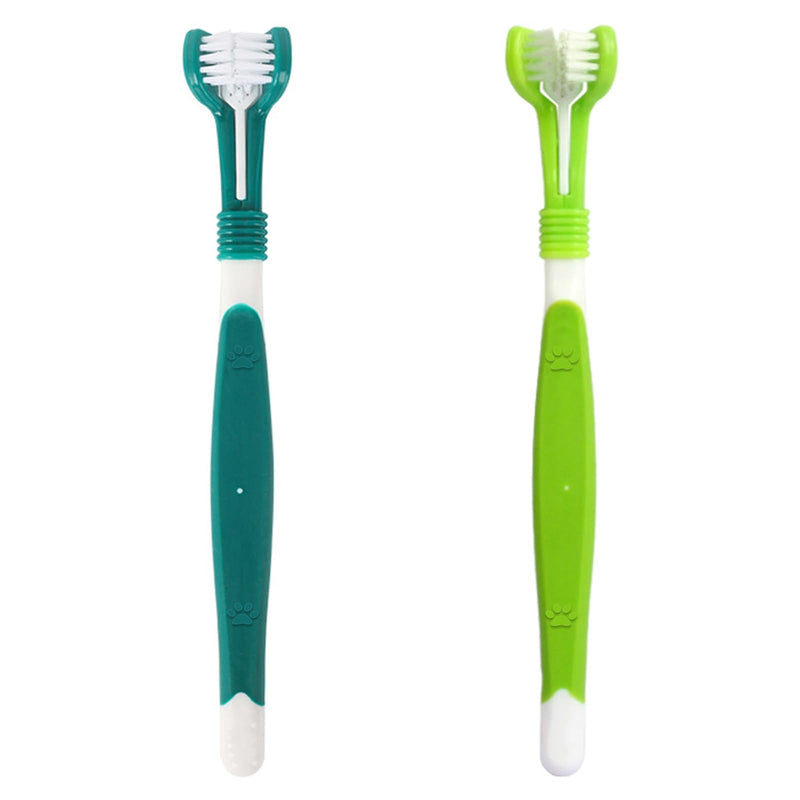Pack of 2 Long Handle Dog Toothbrush, 360 Degree Cat Toothbrush Soft Pet Cat Dental Care Dog Oral Hygiene Deep Clean Pet Teeth Cleaning Set, Triple Head Toothbrush, Oral Care - BeesActive Australia