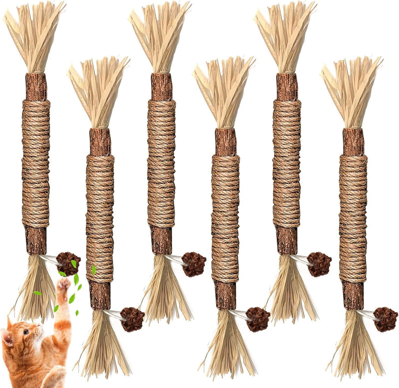 Catnip sticks, pack of 6 catnip sticks, chewing sticks for cats, cat dental care toys, dental chewing sticks help with tartar and bad breath, healthy hygiene dental care, brown - BeesActive Australia
