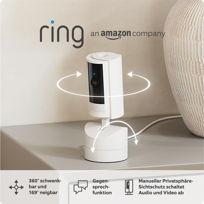 Pan-Tilt Indoor Camera from Amazon | Plug-in Security Camera for Pet Owners | 360° swivel, 169° tilt | 30 days Ring Protect White 1 camera - BeesActive Australia