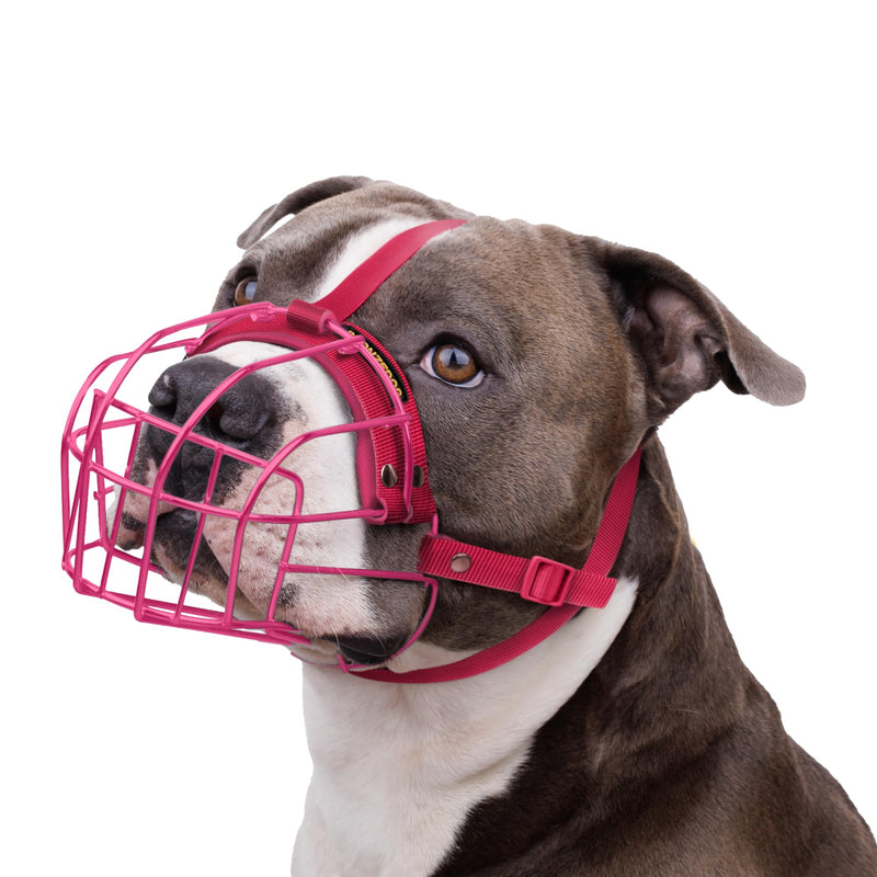 BRONZEDOG Pitbull Dog Muzzle Breathable Metal Basket for Large Dogs Amstaff Staffordshire Terrier Biting Chewing Barking Nylon (Pink, One Size) Pink - BeesActive Australia