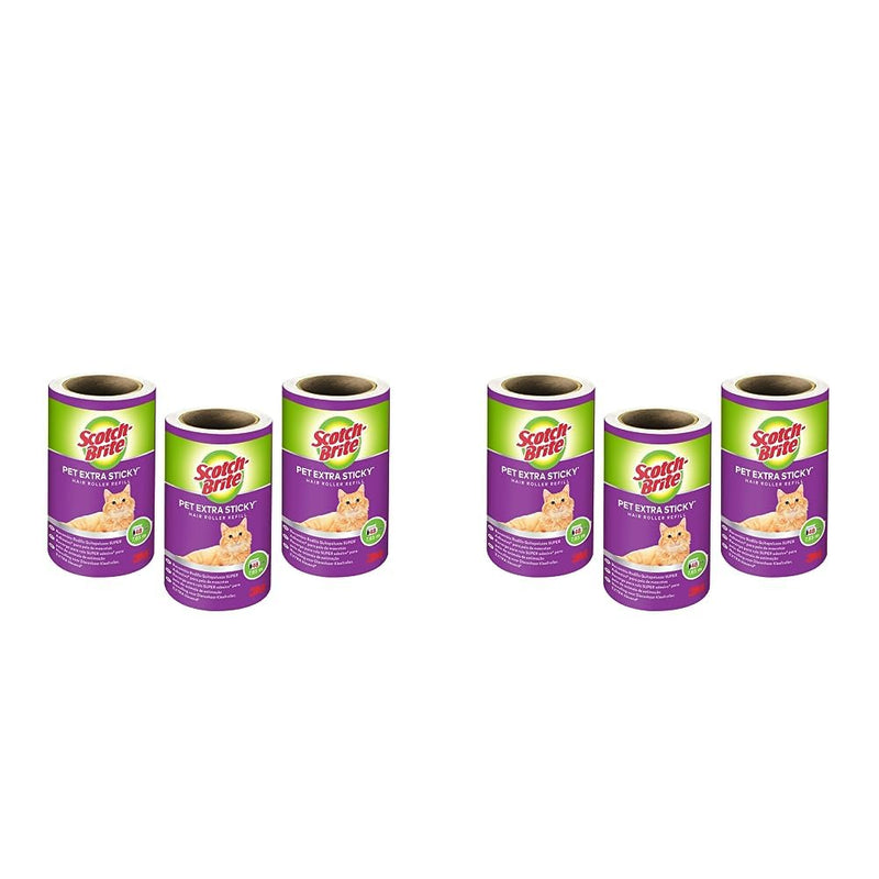 Scotch-Brite Pet Extra Sticky Pet Hair Replacement Rolls, 48 Sheets, 3 Rolls, 144 Sheets per Pack - Lint Roller for Pet Hair/Dog Hair and Cat Hair (Pack of 2) L (Pack of 2) Replacement Rolls x 3 - BeesActive Australia