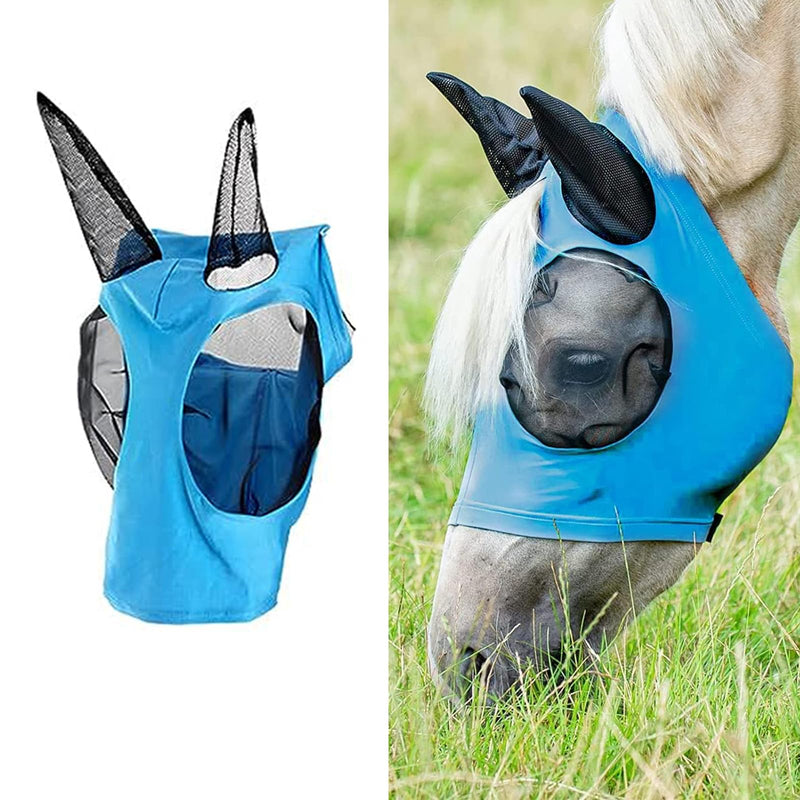 UV protection horse fly mask, horse fly mask, super-fit horse fly mask, horse fly mask, breathable mesh, anti-UV, anti-mosquitoes, insects, elastic brake mask (blue) - BeesActive Australia