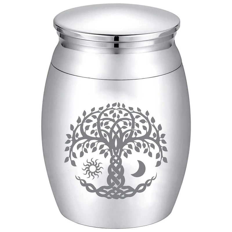CREATCABIN Small Urns for Ashes, Mini Urns for Ashes, Keepsake, Memorial, Stainless Steel, Metal, Funeral Urn, Sun, Moon, Funeral for Pet, Human, Dog, Cat, 4x3cm, Tree of Life (Silver) Tree of Life - BeesActive Australia