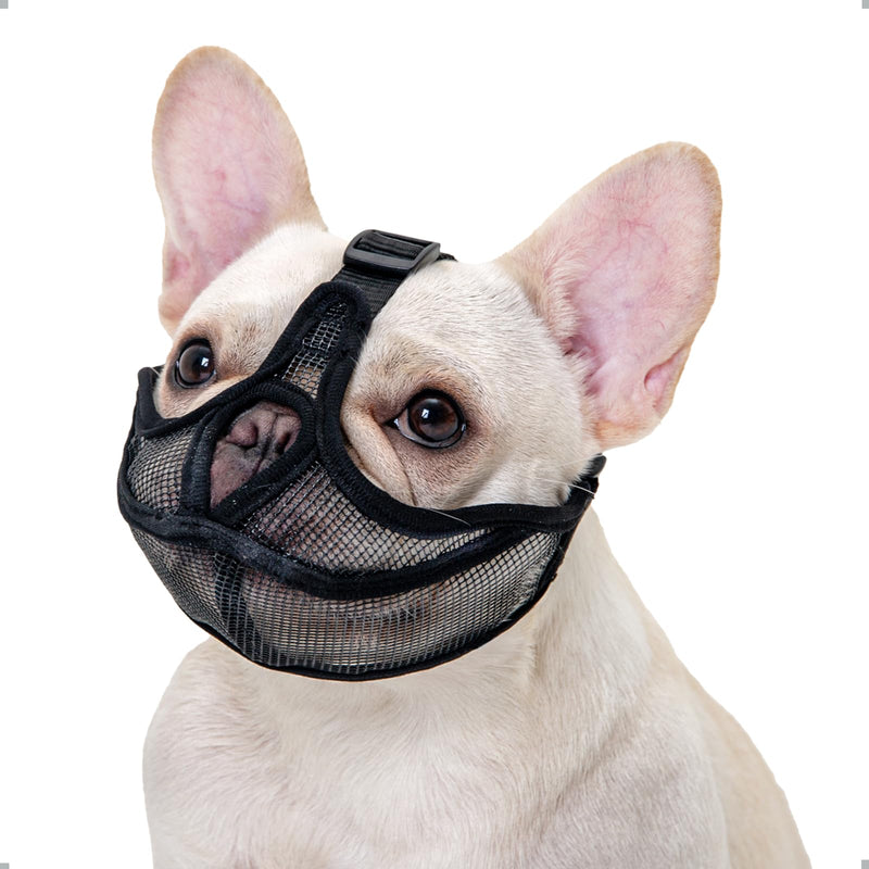 ILEPARK French Bulldog Muzzle, Won't Cover Forehead Dog Muzzle for Short Snout Dog, Adjustable Breathing Mesh, Anti Biting Chewing Barking (L, Black) L Black - BeesActive Australia