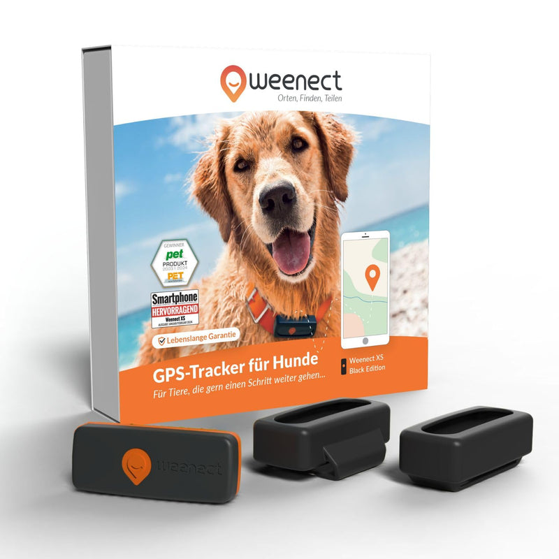 Weenect XS for dogs - NEW mini GPS tracker for dogs | Real-time GPS tracking | Smallest model on the market | Subscription | Waterproof Black (2023) - BeesActive Australia