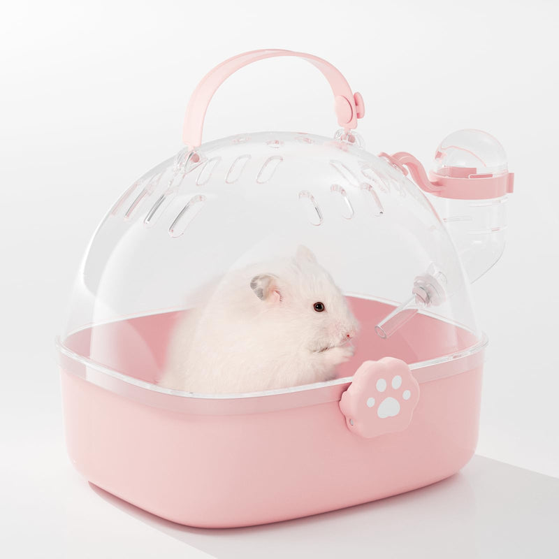 BUCATSTATE Transport Box Hamster with Water Bottle, Portable Transport Box Small Animals Travel Box Carrying Cage 18.4L * 17W * 16.3H cm for Gerbils, Mice, Dwarf Hamsters (Pink) Pink - BeesActive Australia