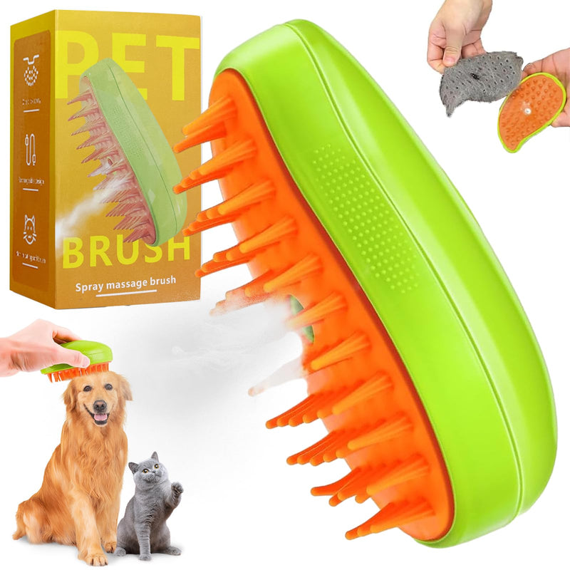Steamy Cat Brush, Cat Steam Brush for Hair Cleaner, 3-in-1 steam brush for cats, cat grooming brush, pet hair removal comb for cats and dogs, green - BeesActive Australia