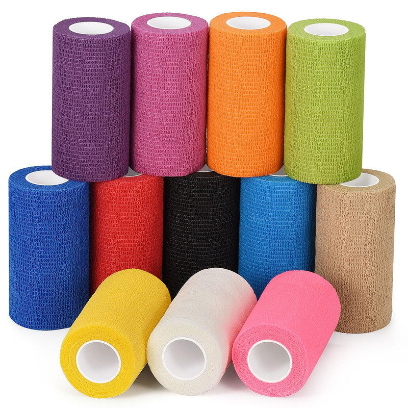 12 Rolls Self-Adhesive Bandage Self-Adhesive Bandage 10cm Cohesive Bandage Wrap First Aid Sports Injuries Adhesive Bandage Elastic Bandage Fixing Bandage Pet Vet Wrap for Horse Dogs Mixing - BeesActive Australia