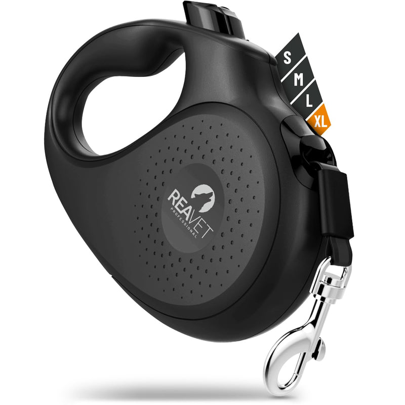 ReaVET retractable dog leash 8m for large dogs (XL) I Ergonomic & non-slip handle I Retractable dog leash, robust extendable leash with brake-stop system I Dog leash up to 50kg XL | 8m | up to 50kg - BeesActive Australia