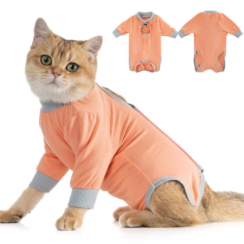 Avont Cat Recovery Suit Kitten Onesie with Sleeves Front Post Surgery Alternative Surgical Spay Suit for Female Cats Post Surgery Skin Disease Protection Gray Coral L - BeesActive Australia