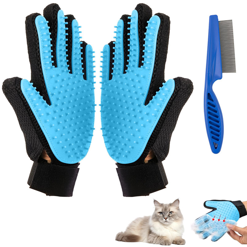 ZSMJAER pet glove cat brush glove, suitable for grooming dogs, cats and cleaning Pet Grooming Brush Glove has a massaging effect (light blue) light blue - BeesActive Australia