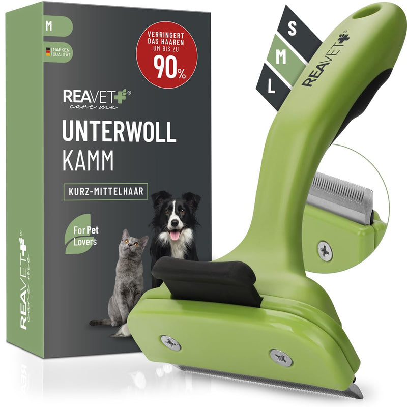 ReaVET undercoat comb for dogs and cats, short hair I medium breeds (size M) I removes undercoat, cares for the top hair I with self-cleaning button I cat comb dog comb ideal for changing fur undercoat comb medium breeds (M) - BeesActive Australia