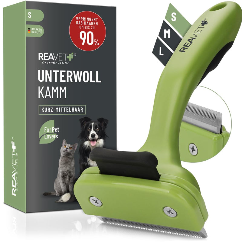 ReaVET Undercoat comb for dogs and cats, short hair I Small breeds (size S) I Removes undercoat, cares for the top hair I with self-cleaning button I Cat comb Dog comb ideal for changing fur Undercoat comb Small breeds (S) - BeesActive Australia
