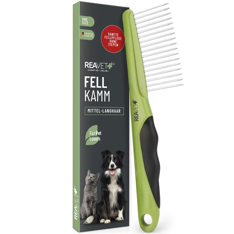 ReaVET dog comb & cat comb for medium-long hair I removes knots & untangles the fur I fur comb for daily grooming I comb for dogs and cats with rounded stainless steel teeth - BeesActive Australia