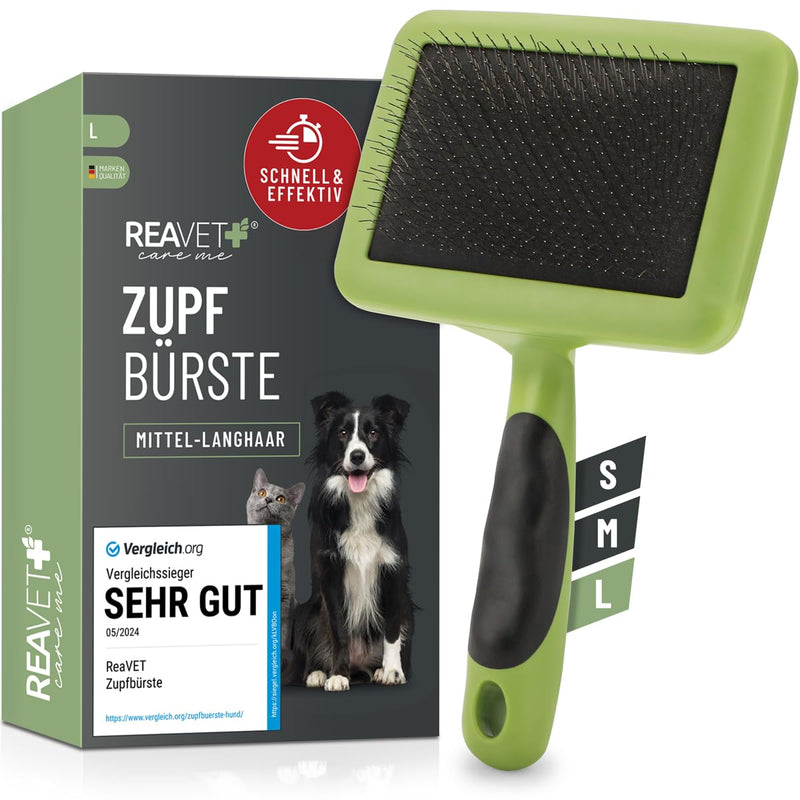 ReaVET dog brush, cat brush, slicker brush for long-haired dogs and cats I large breeds (L) I gently removes undercoat, tangles and knots I pet brushes large breeds (L) - BeesActive Australia