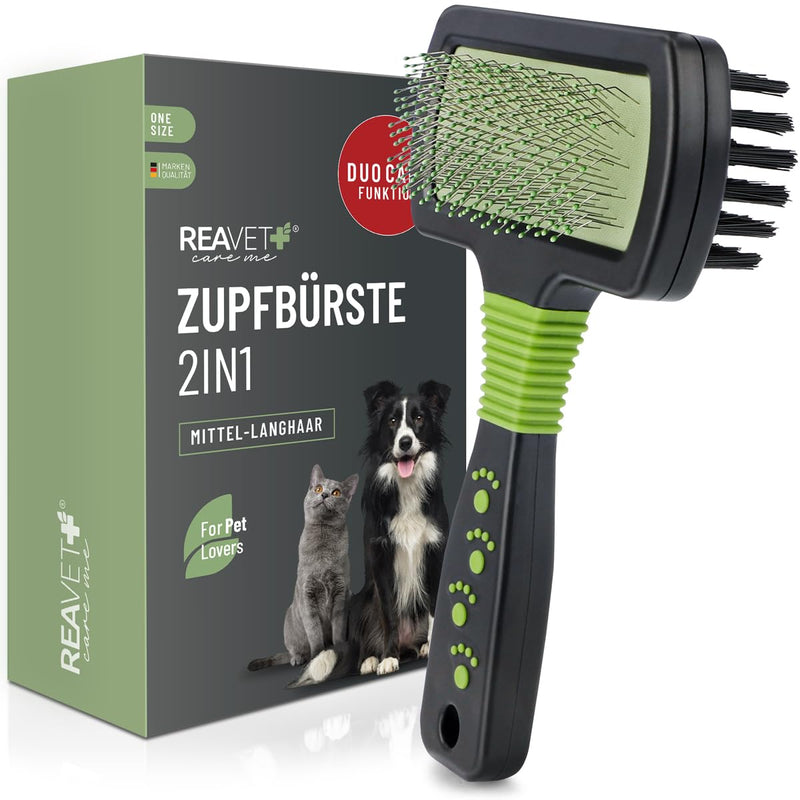 ReaVET Slicker Brush 2in1 - Dog Brush, Cat Brush with Long Hair - Fur Brush for Dogs, Cats I Brush for Daily Grooming I Double-Sided Pet Brush with Gentle Bristles & Tines Slicker Brush 2in1 All Breeds - BeesActive Australia