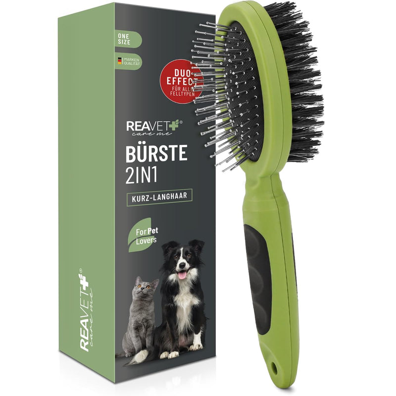 ReaVET 2-in-1 dog brush, cat brush for long hair and short hair - also for puppies and cats I smoothing, detangling, brushing out I all-round talent for daily grooming - BeesActive Australia