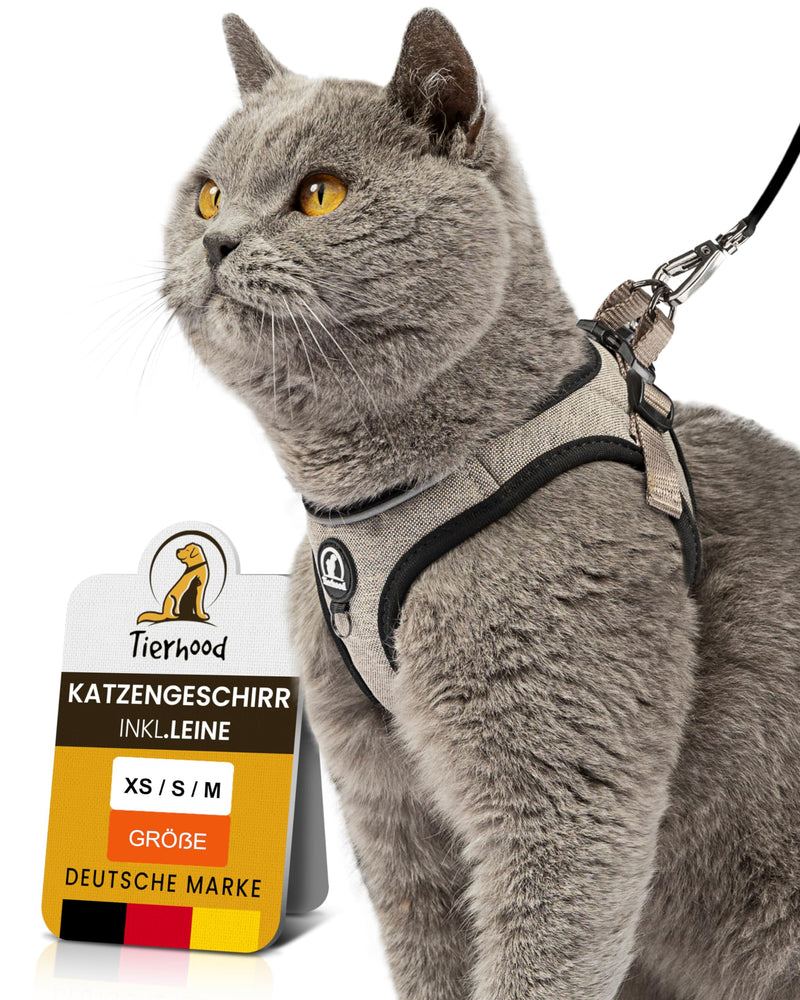 Tierhood - Cat harness set with leash for controlled freedom - Soft harness - Comfortable, adjustable & robust - Harness for active cats (gray, size M) M (neck size 28-32cm) (chest size 35-39cm) gray - BeesActive Australia