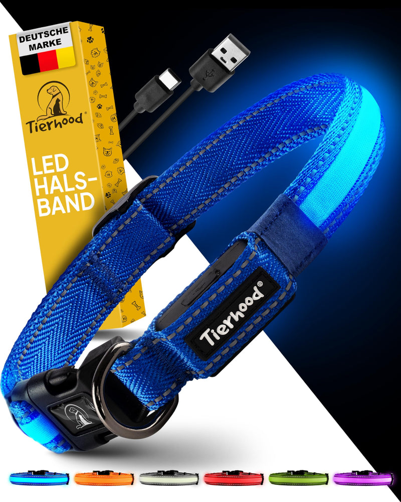Tierhood Luminous Dog Collar - Luminous Collar for Small and Large Dogs - LED Dog Collar Rechargeable - Durable, Weatherproof & Comfortable - Ideal for Night Walks - Blue, Size M - BeesActive Australia