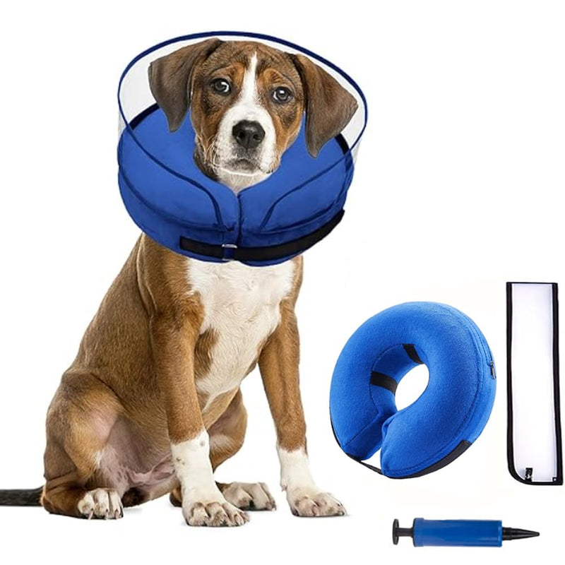Neck collars for dogs, 2-in-1 inflatable dog collar for recovery after operations or wounds, dog collar, protective collar for pets, adjustable, comfortable protective collar, blue L blue (neck: 12 "-18") L - BeesActive Australia