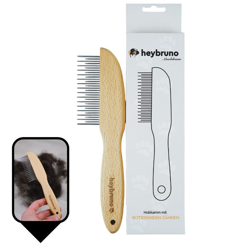 heybruno dog comb with rotating metal teeth, for long-haired and large dogs, made of wood - BeesActive Australia