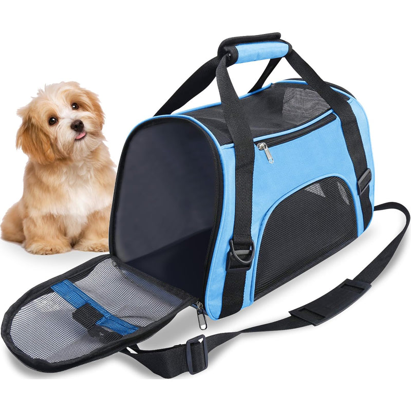 Pet Travel Carrier Bag for Cat Dog Rabbit Hamster, Airplane Approved Soft Side Portable Pet Bag with Shoulder Strap (M - 47x27x28 cm for Max 5KG Pet, Blue) M - 47x27x28 CM for Max 5KG Pet - BeesActive Australia