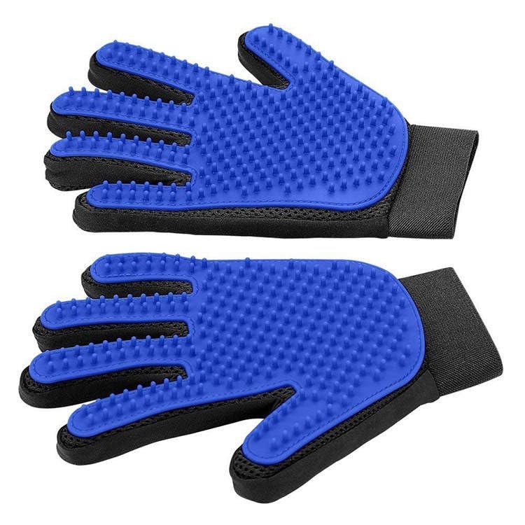 BOUMOUR® Grooming Glove Pet Hair Remover Brush Massage Grooming Glove Dog Cat (Blue, 2 Gloves, One Pair) (Blue) Blue - BeesActive Australia