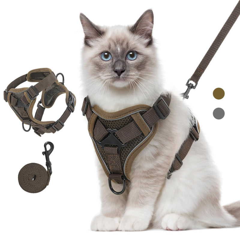 VavoPaw Cat Harness with Leash, Escape-Proof, Adjustable Cat Chest Harness with Reflective Stripes and Breathable Mesh, Soft Pet Harness for Cats, Kittens, Puppies, M Coffee - BeesActive Australia