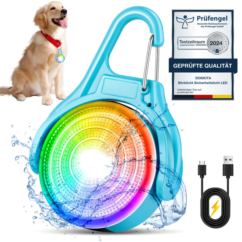 Dokkita light pendant dog rechargeable (RGB color changing dog light and 4 flashing modes), dog light LED rechargeable, LED flashing light school bag safety light USB rechargeable blue - BeesActive Australia