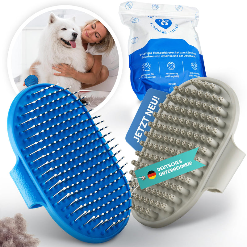 petpurry® dog brush for short hair (set of 2) - premium curry comb for undercoat and top hair - cat brush for dehairing pets - BeesActive Australia