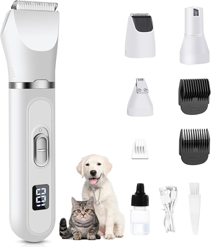 Quiet dog clipper, Lovcoyo professional clipper dog cat with LED display, dog paw trimmer, electric pet hair trimmer set for dogs cats paws, face, body white - BeesActive Australia