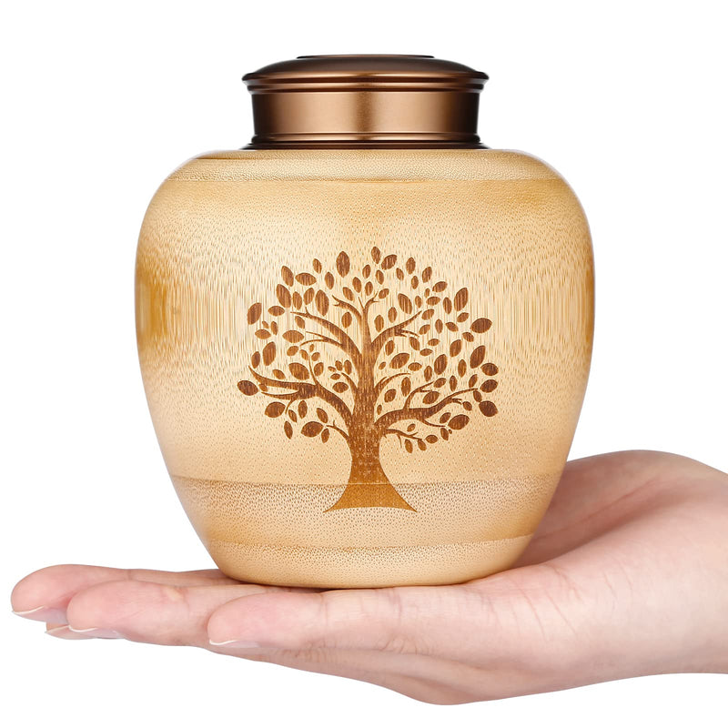 HOOMTREE Small Urns for Human or Pet Ashes Made of Bamboo, Small Keepsake Urns with Tree of Life Pattern Engraved, Small Funeral Urn for Human Ashes, Small, 1 Piece, 50 Cubic Inches - BeesActive Australia