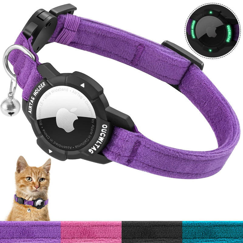 AirTag Cat Collar with Light-Up Apple Air Tag Holder, Cat Collar with Safety Clasp & Elastic Band for Kittens, Cats and Puppies (Kittens 18-26cm, Purple) Kittens 18-26cm - BeesActive Australia
