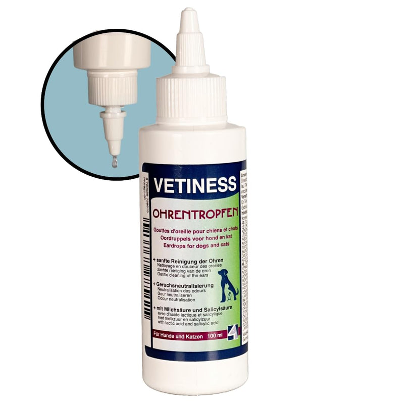 Vetiness Ear Cleaner for Dogs and Cats 100 ml | Ear drops with salicylic acid, lactic acid and lavender oil | Ear care & removes dirt and residue | Ear mites | Ear cleaner dog 100 ml ear cleaner - BeesActive Australia