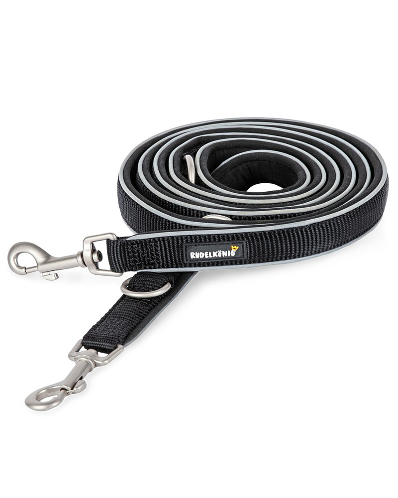 Rudelkönig Lead Leash Paola - 2.30 m Length - Adjustable Dog Leash Large Dogs & Medium Dogs - Reflective Dog Leash in Black 230 x 2.5 cm Black Reflective - BeesActive Australia