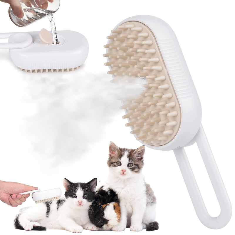 Cat brush with steam, dog brush short hair long hair, cat steamy brush, animal hair removal comb with water tank and spray, for massage, care and hair removal, white - BeesActive Australia